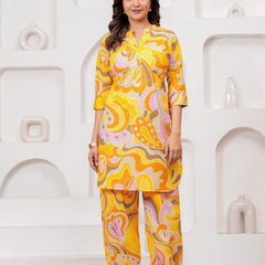 Yellow Abstract Print Cord Set