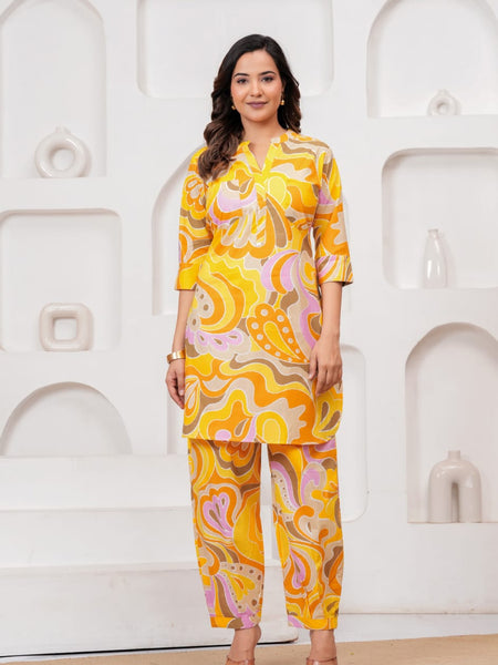 Yellow Abstract Print Cord Set