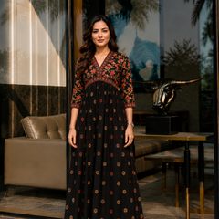 Classic Black Printed Rayon Kurta for Women