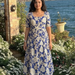 Ocean Bloom Square Neck Midi Dress
