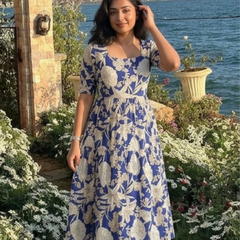 Ocean Bloom Square Neck Midi Dress
