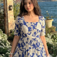 Ocean Bloom Square Neck Midi Dress
