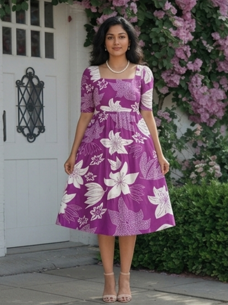 Royal Orchid Square Neck Midi Dress