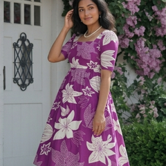 Royal Orchid Square Neck Midi Dress