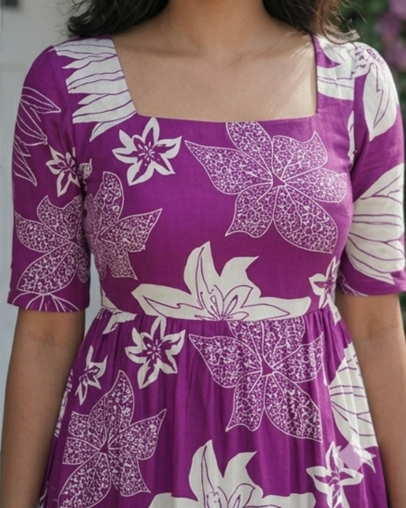 Royal Orchid Square Neck Midi Dress