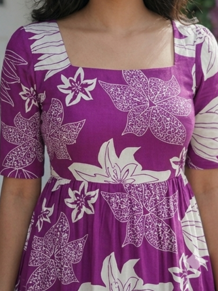 Royal Orchid Square Neck Midi Dress
