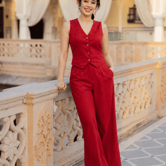 Women's Red Cotton Flex Sleeveless Co-Ord Set | Casual & Stylish Outfit