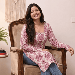 Women's Printed Rayon Long Kurti | Square Neck Casual Ethnic Wear