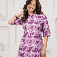 Women's Purple Floral Printed Rayon Kurta Set | Elegant Casual & Ethnic Wear