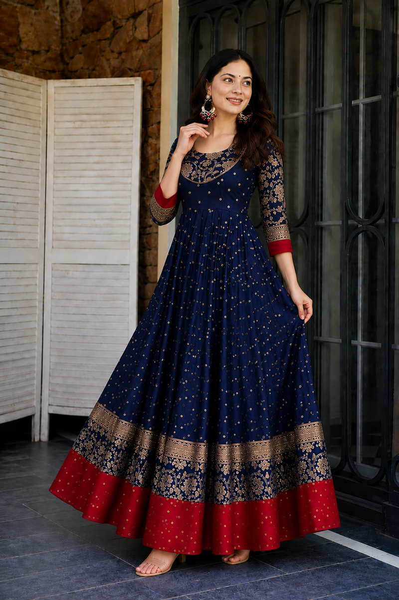 Elegant Navy Blue Anarkali Dress