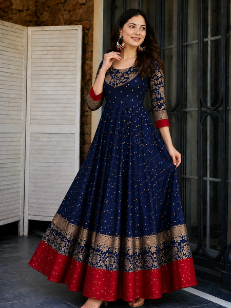 Elegant Navy Blue Anarkali Dress