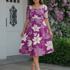 Royal Orchid Square Neck Midi Dress