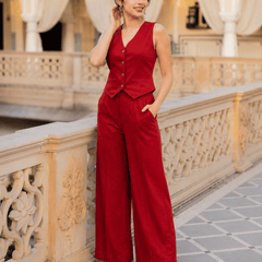 Women's Red Cotton Flex Sleeveless Co-Ord Set | Casual & Stylish Outfit
