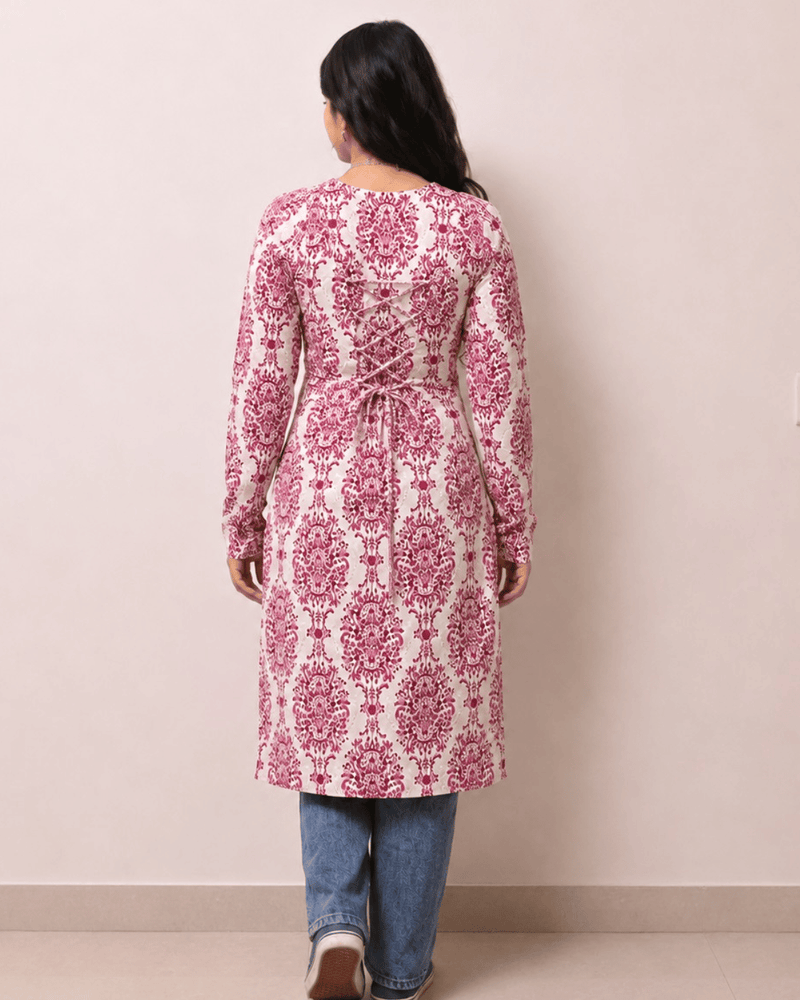 Women's Printed Rayon Long Kurti | Square Neck Casual Ethnic Wear