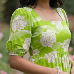 Elegant Lime Green Floral Midi Dress for Women