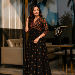 Classic Black Printed Rayon Kurta for Women