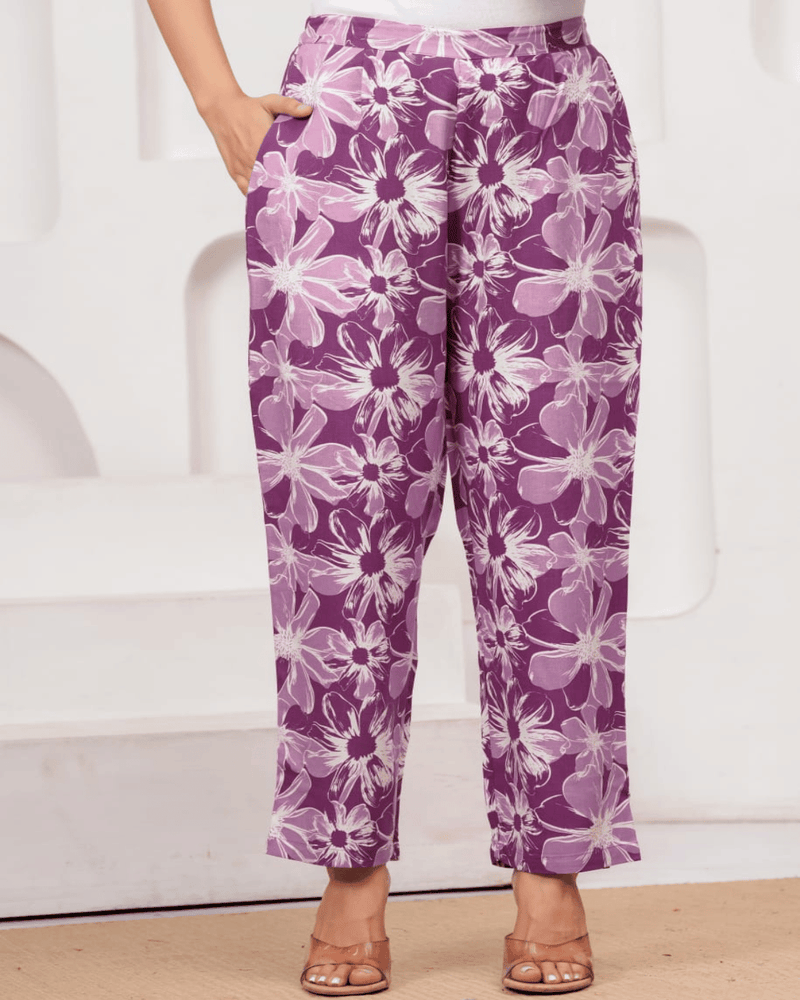 Women's Purple Floral Printed Rayon Kurta Set | Elegant Casual & Ethnic Wear