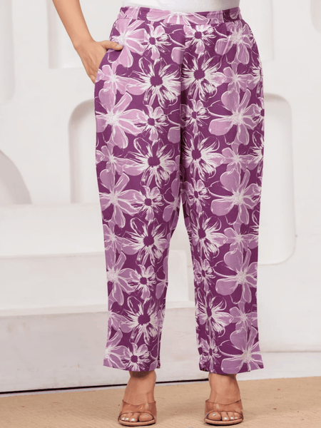 Women's Purple Floral Printed Rayon Kurta Set | Elegant Casual & Ethnic Wear