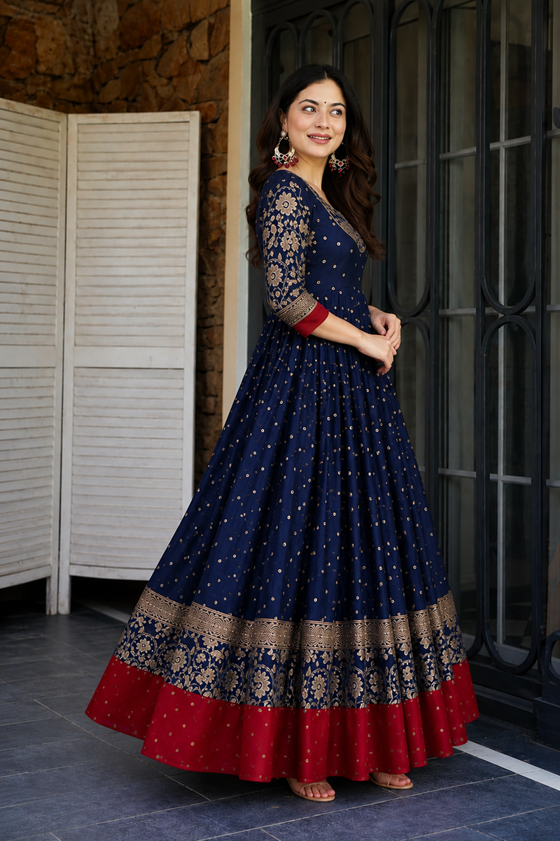Elegant Navy Blue Anarkali Dress