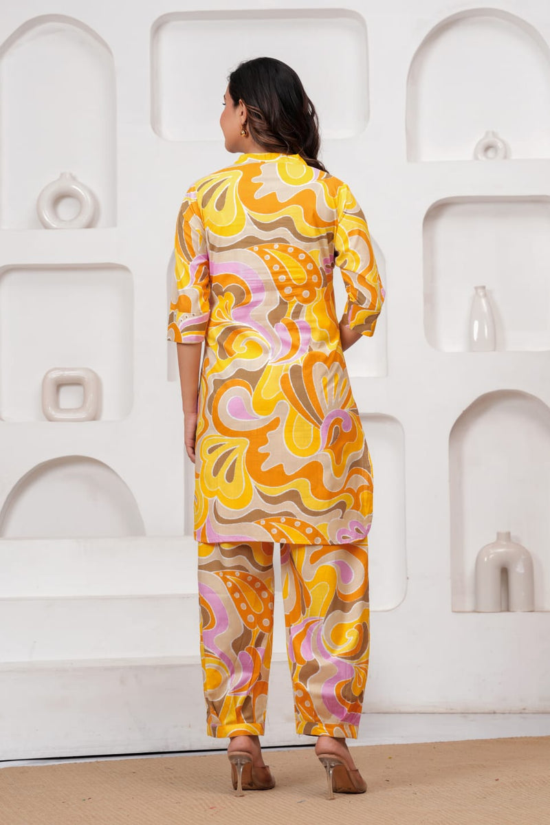 Yellow Abstract Print Cord Set