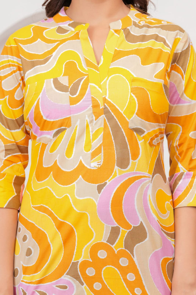 Yellow Abstract Print Cord Set