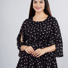 Women's Black Printed Crepe Top