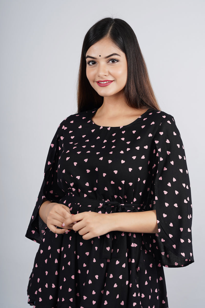 Women's Black Printed Crepe Top