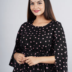 Women's Black Printed Crepe Top