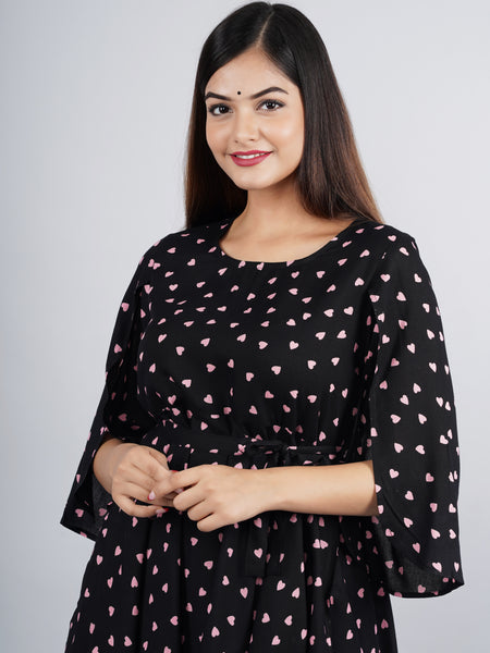 Women's Black Printed Crepe Top