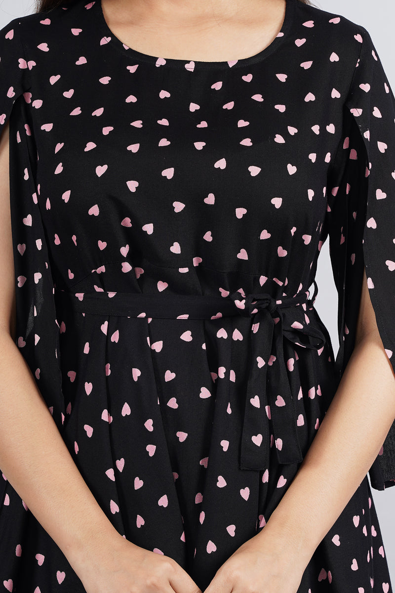Women's Black Printed Crepe Top