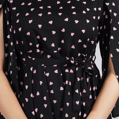 Women's Black Printed Crepe Top