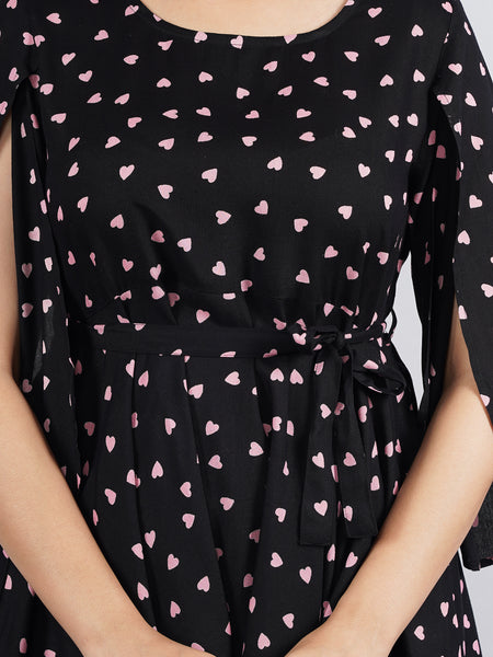 Women's Black Printed Crepe Top