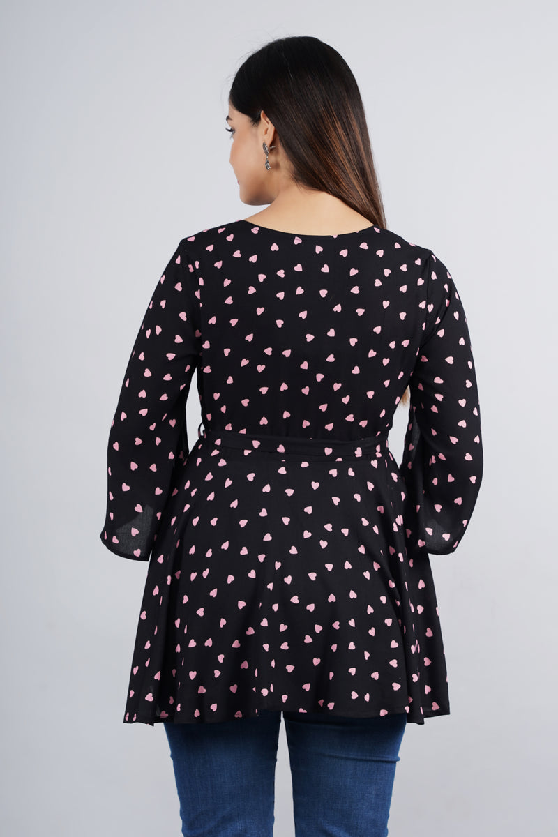 Women's Black Printed Crepe Top