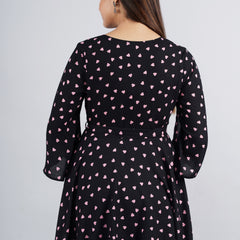 Women's Black Printed Crepe Top