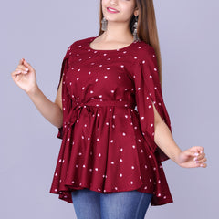 Women's Maroon Printed Crepe Top
