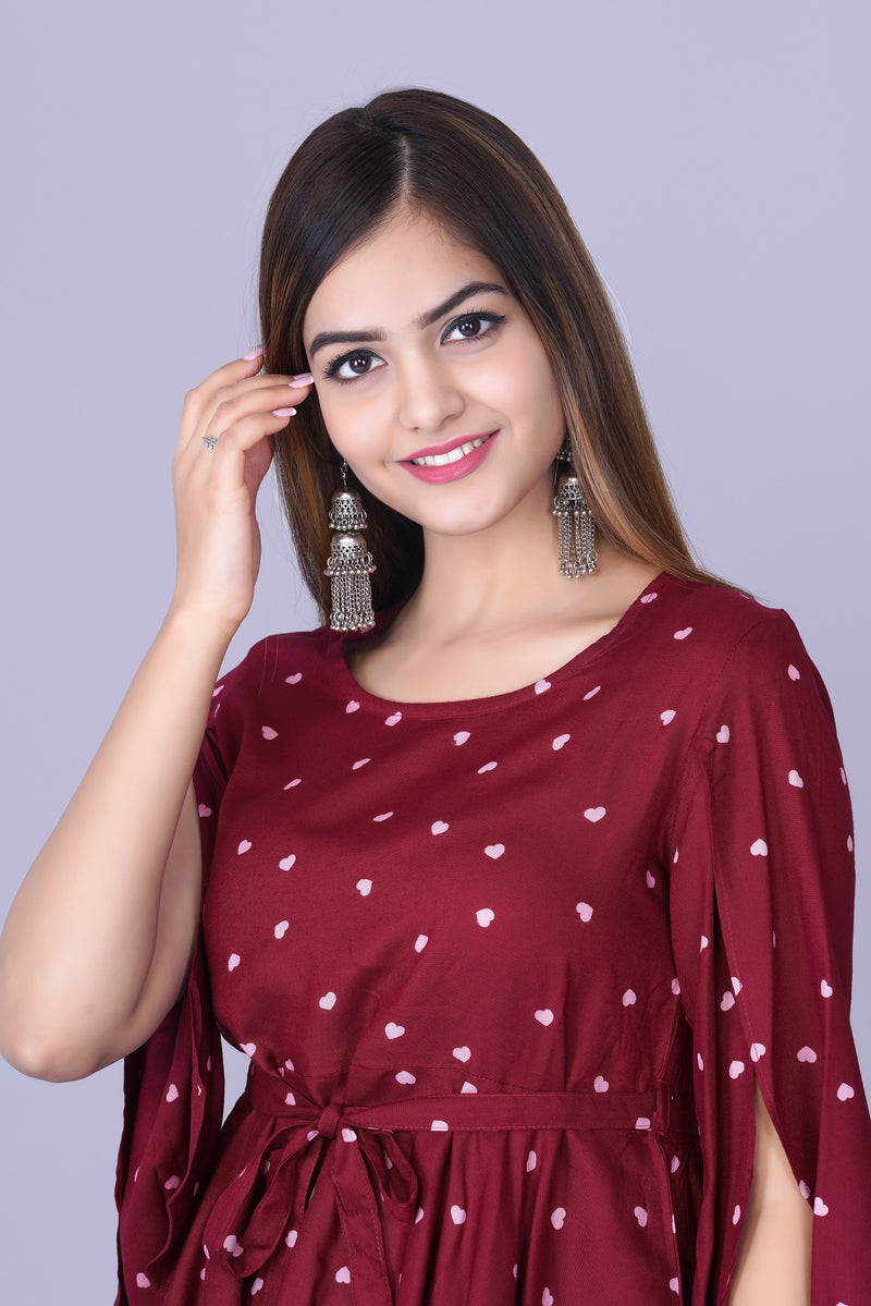 Women's Maroon Printed Crepe Top