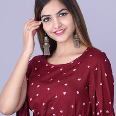 Women's Maroon Printed Crepe Top