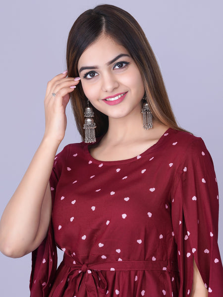 Women's Maroon Printed Crepe Top