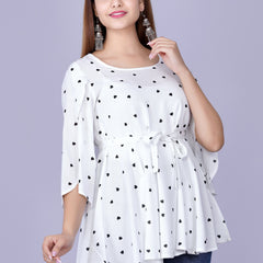 Women's White Printed Crepe Top