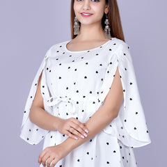 Women's White Printed Crepe Top