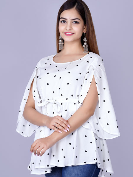 Women's White Printed Crepe Top