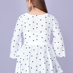 Women's White Printed Crepe Top