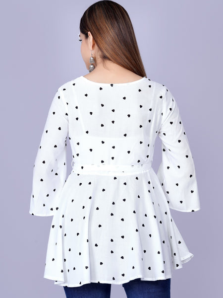 Women's White Printed Crepe Top