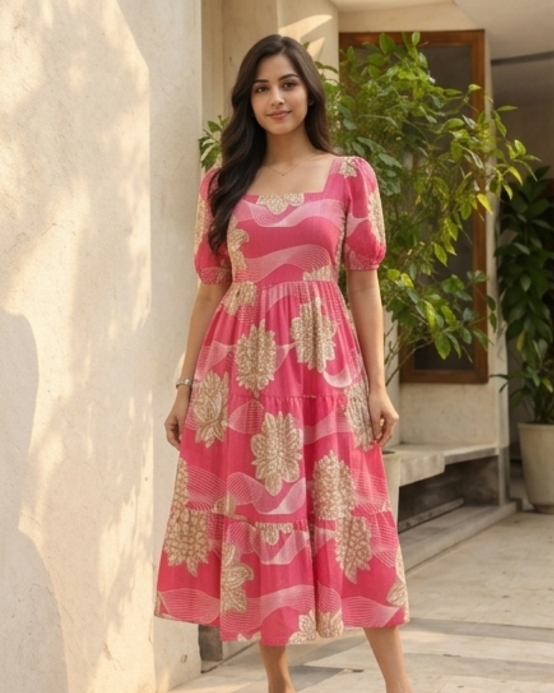 Blush Bloom Square Neck Midi Dress