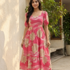 Blush Bloom Square Neck Midi Dress