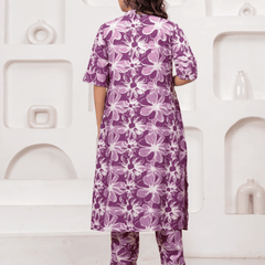 Women's Purple Floral Printed Rayon Kurta Set | Elegant Casual & Ethnic Wear