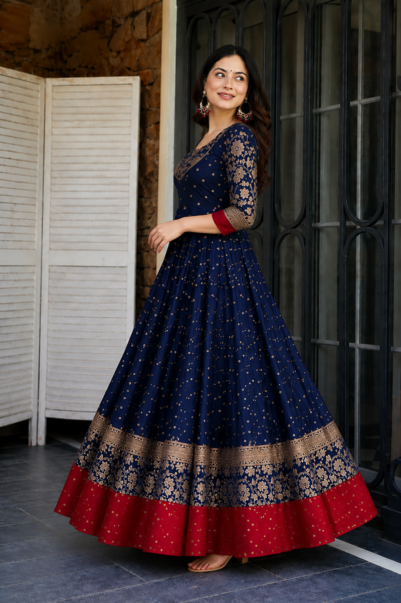 Elegant Navy Blue Anarkali Dress