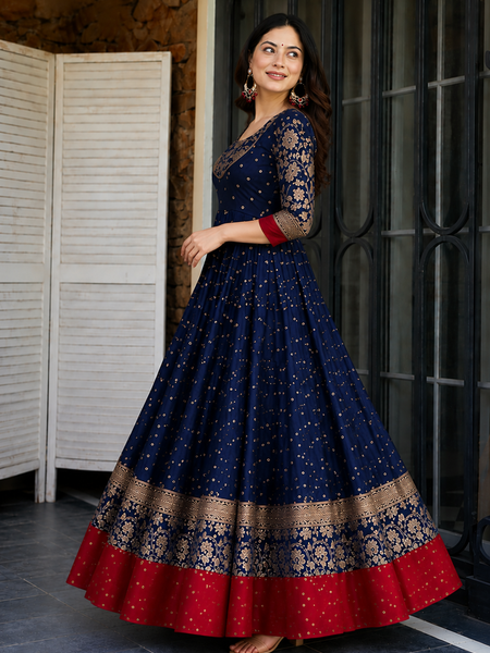 Elegant Navy Blue Anarkali Dress
