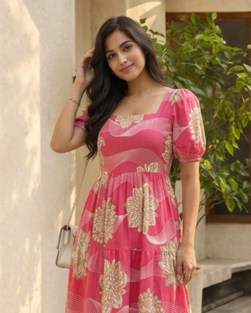 Blush Bloom Square Neck Midi Dress