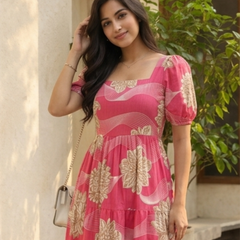 Blush Bloom Square Neck Midi Dress